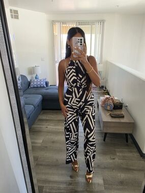 Black & White Geometric Halter Jumpsuit
